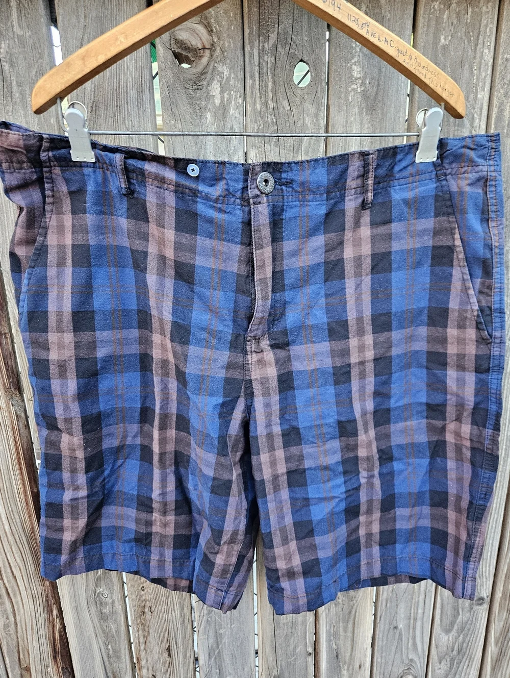 Plaid Cotton Men’s Shorts - Blue and Brown Size 38